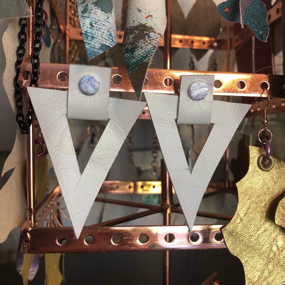 Hand made leather earrings with silver studs